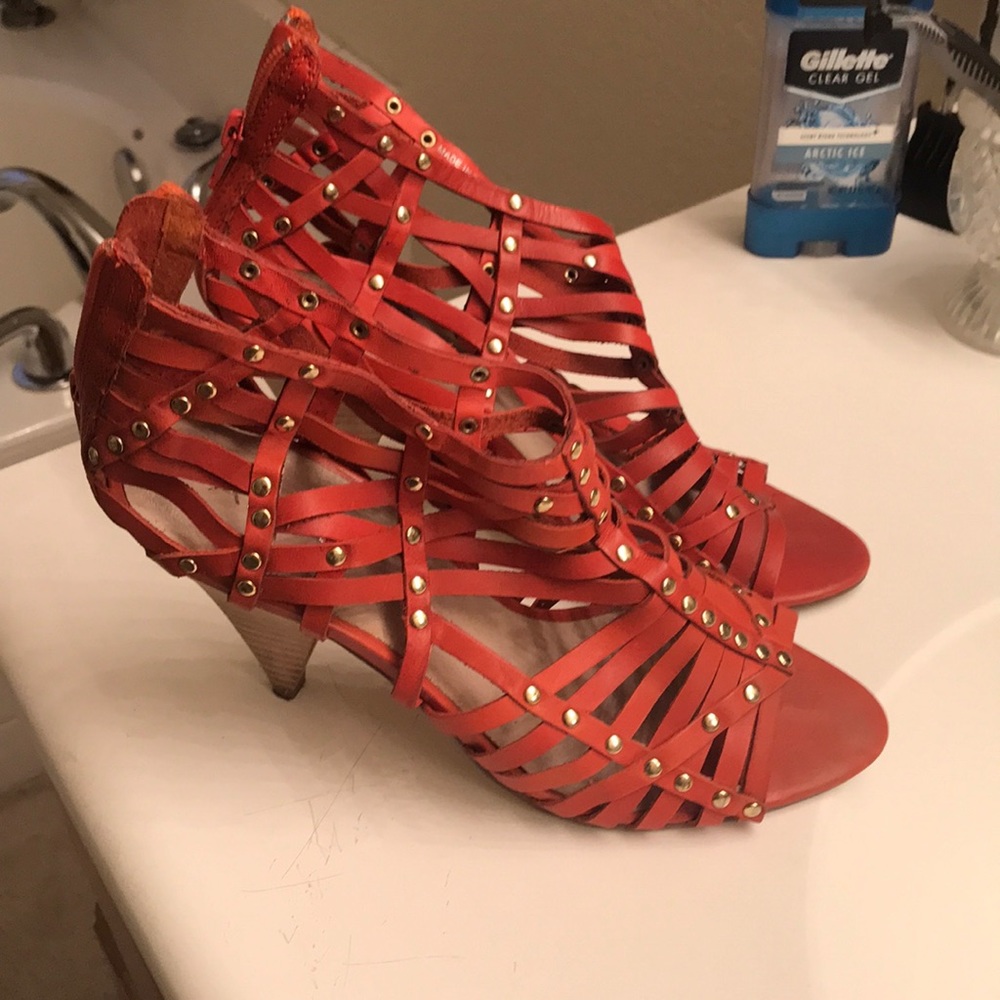 3inches open toe heels Red orange color